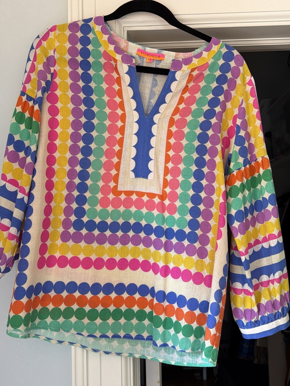 Vilagallo Multicolor Polka Dot V-Neck Tunic
